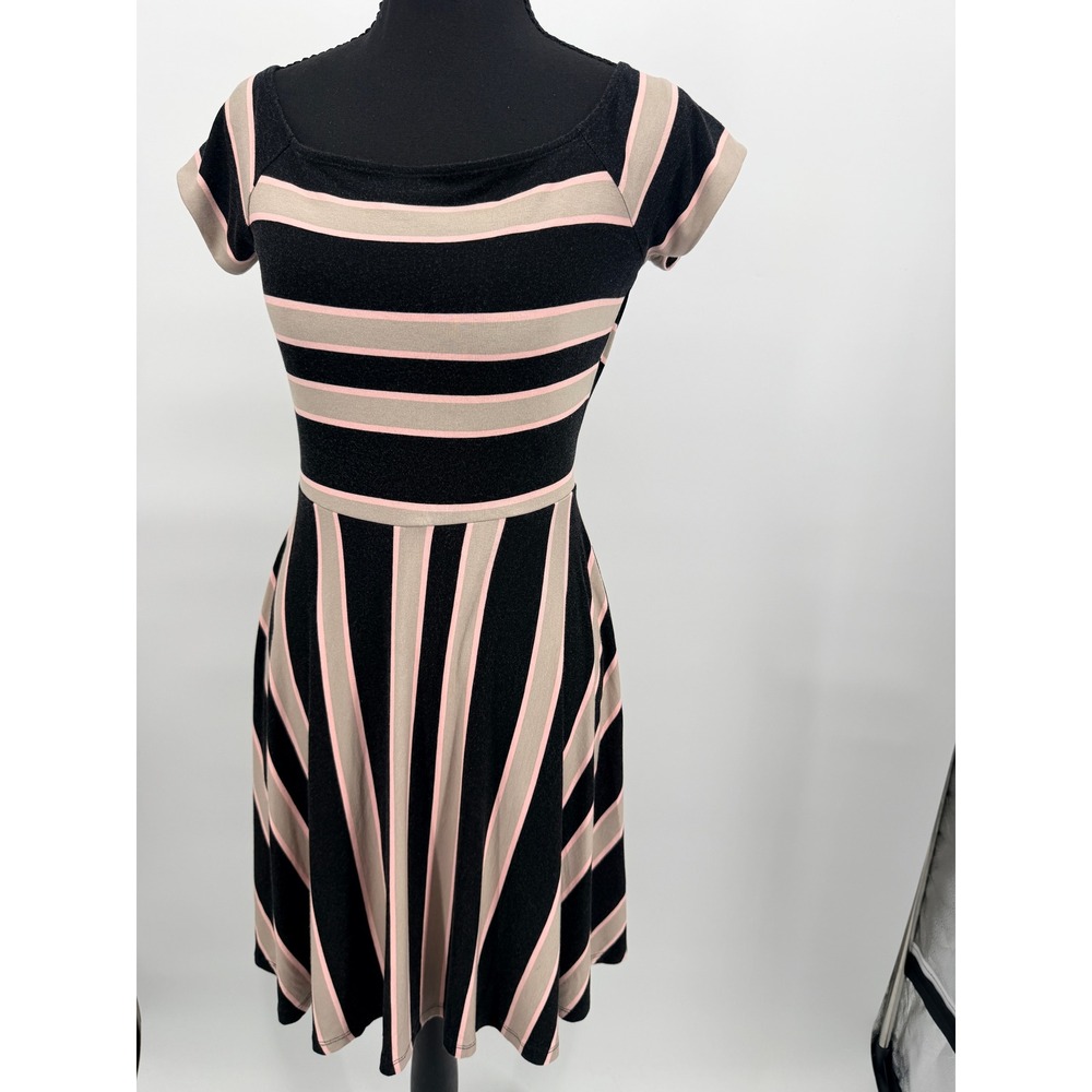 LOFT Outlet Striped Dress Women SP Black Pink Good Cutout Back Fit Flare